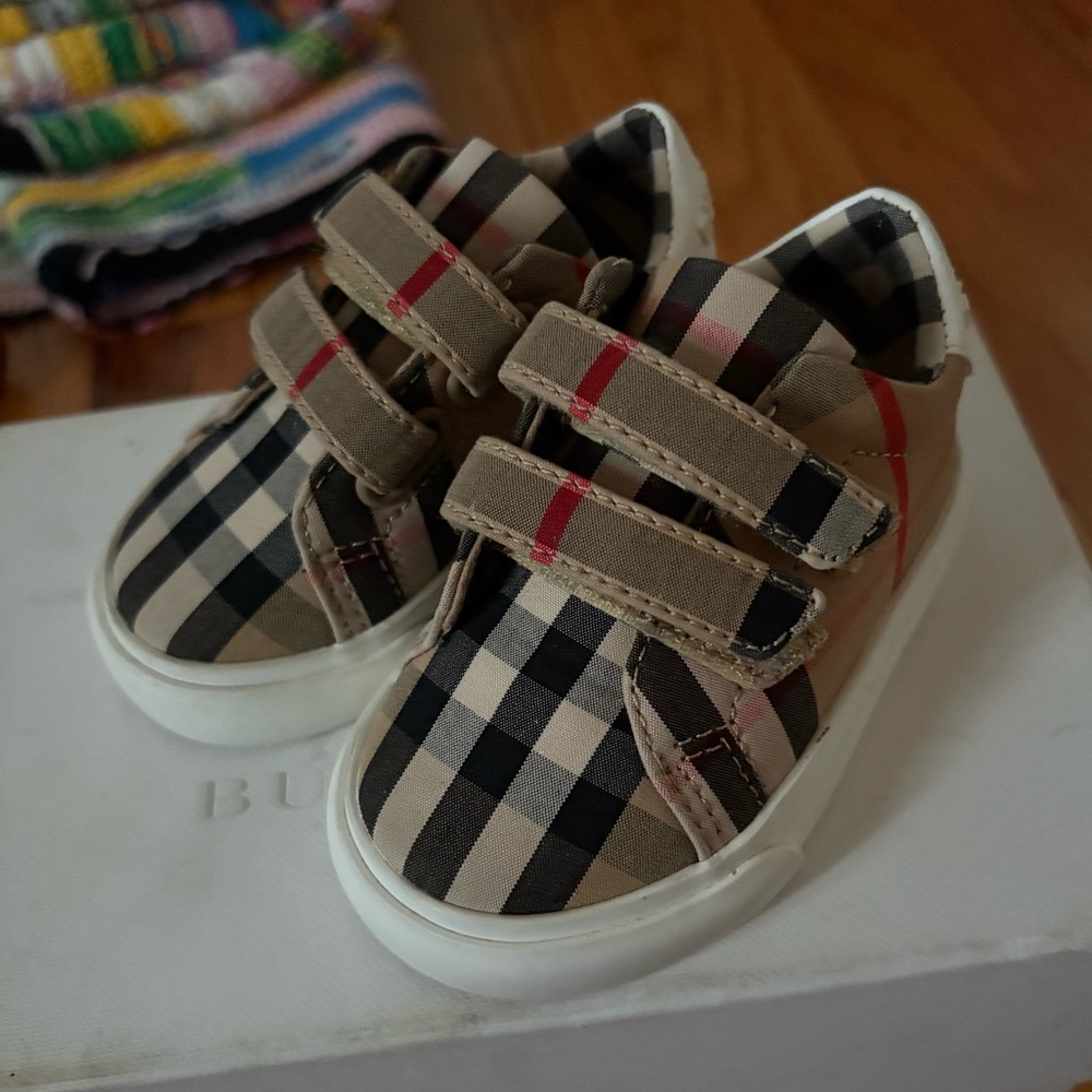 Burberry Kids Checkered Sneakers with Red and Black Accents